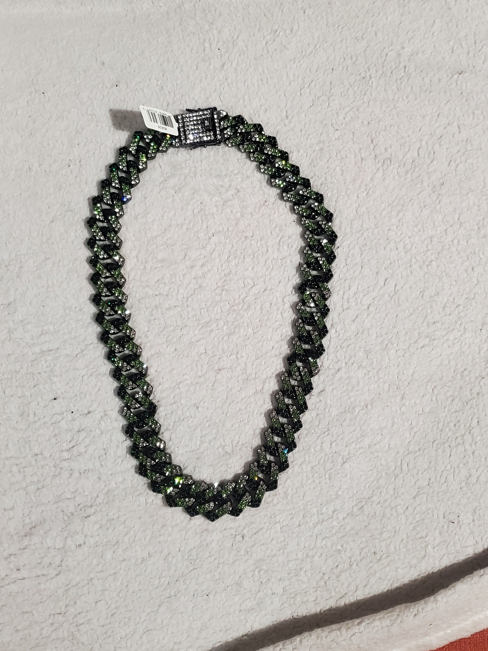 Mens  Green Crystal Cuban Link Necklace